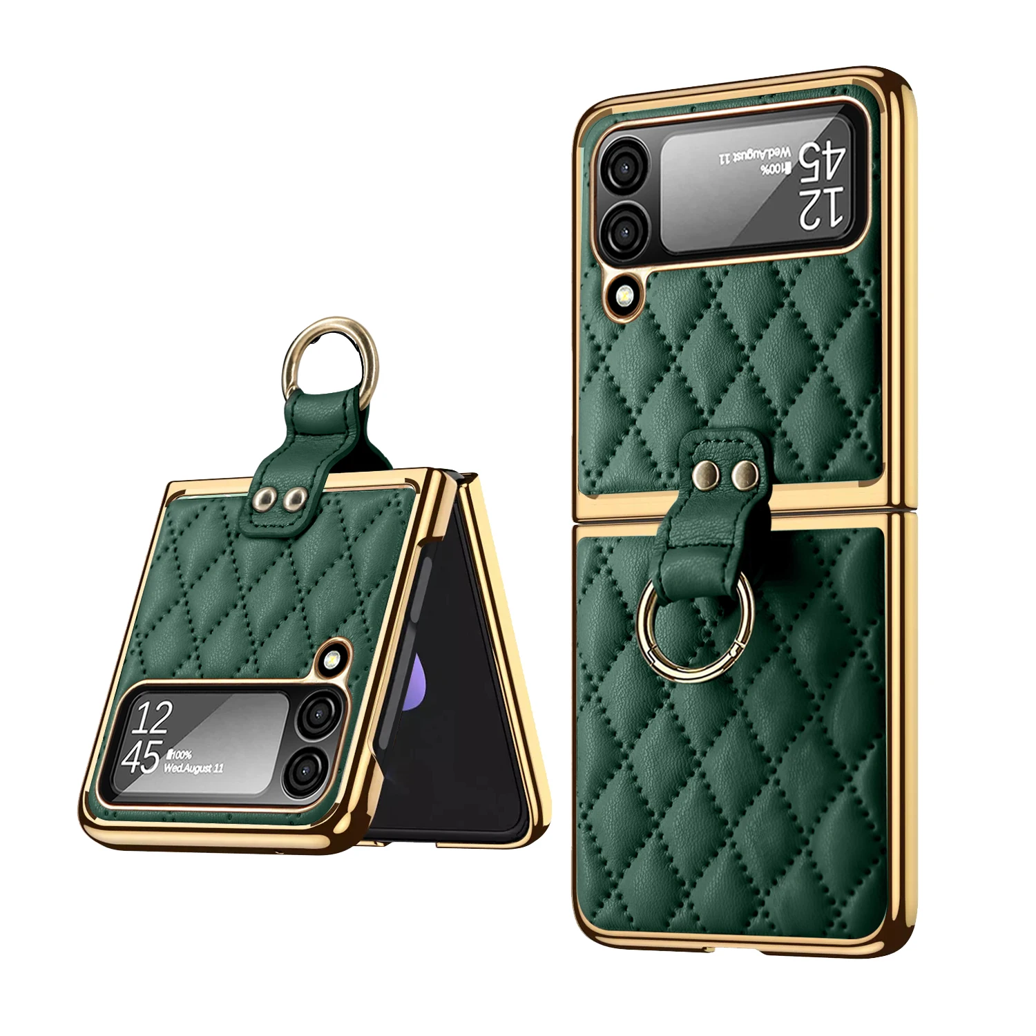 Vietao-Z Flip 4 Phone Case for Samsung Galaxy Z Flip4 Flip3, Cover, Lens Film Protection, Gold Plated, Luxury Leather Cases