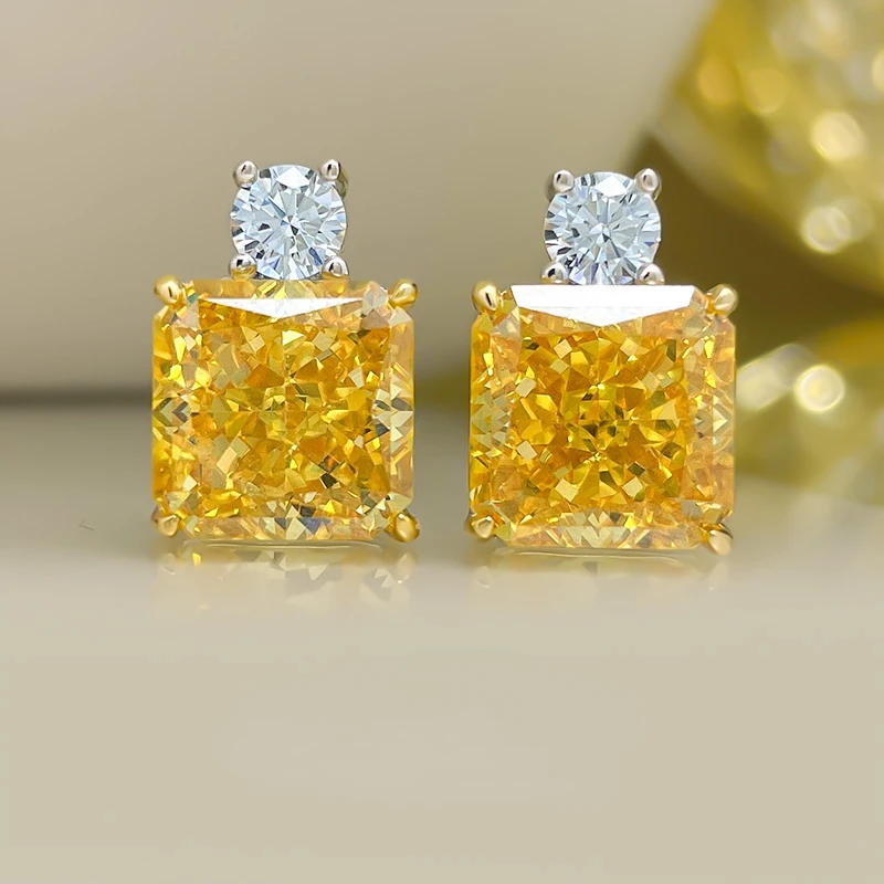 

Karloch S925 Silver Luxury Inlaid Yellow Diamond Earrings for Women High Carbon Diamond Sparkling Fashion Style