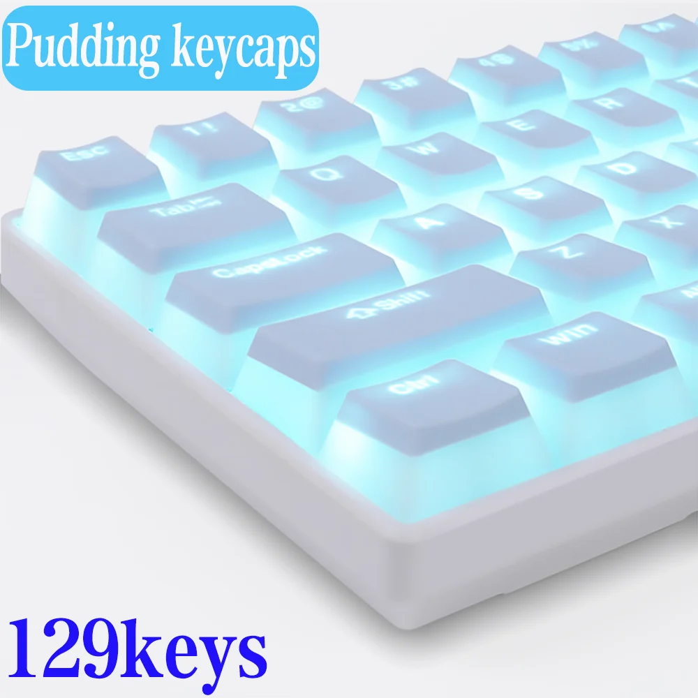 129Keys Pudding Keycap OEM ABS Set Key Cap Ergonomic Cute Key Cap Backlit for Mx Profile Mechanical Keyboard Kit Keycaps