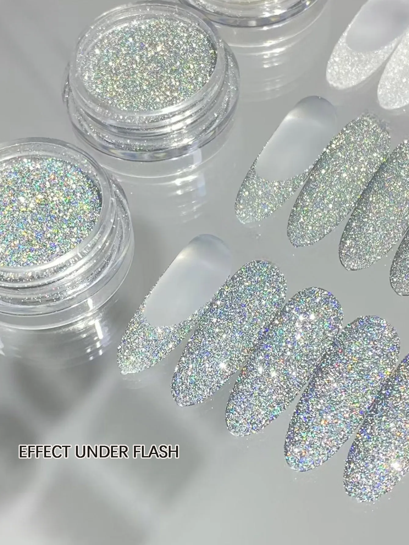 3-delige set wit en gekleurd laser strass nagellakpoeder gemengd met nail art materialen voor bruiloft nail art, mage na