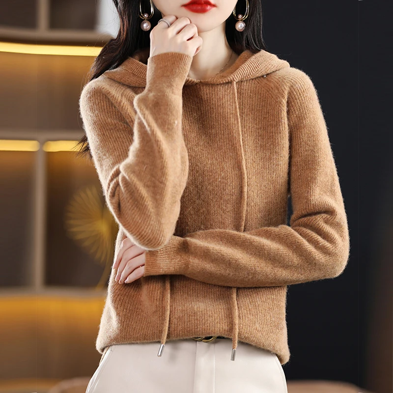 2024 maglione di Cashmere da donna, felpa con cappuccio da donna, maglione lavorato a maglia girocollo da donna a maniche lunghe, felpa con