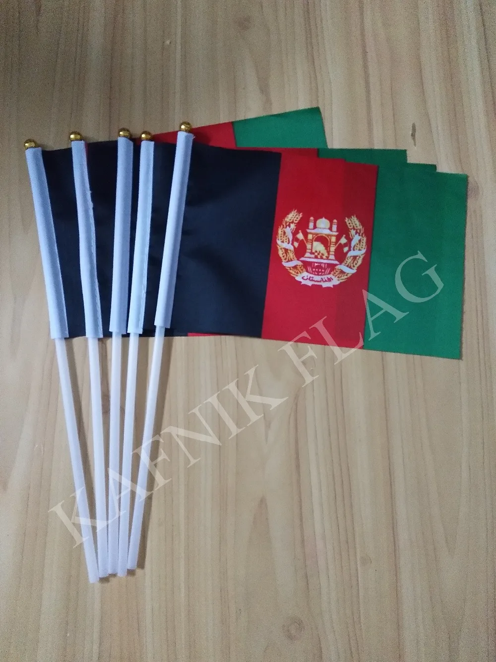 KAFNIK,5pcs  14*21cm Afghanistan hand wave flags National hand Flag With 30cm Plastic Flagpole for advertisement decoration,