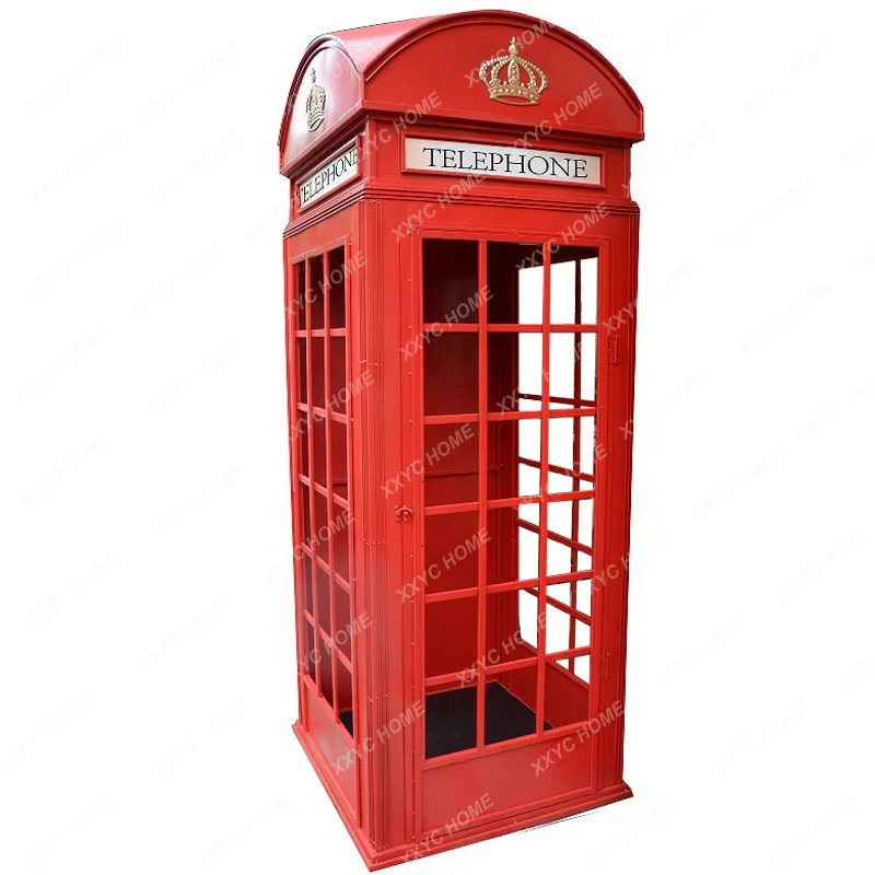 Large Iron Telephone Booth Model Bar Restaurant Photography Base Scenic Spot Floor-Standing Decorations Ornaments