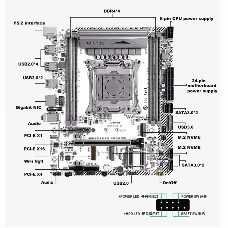 For JGINYUE X99M-PLUS D4 Mtherboard 128GB M.2 PCI-E3.0 LGA 2011-3 DDR4 Micro ATX X99 Mainboad 100% Tested Fully Work