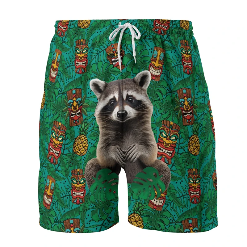 Procyon Lotor ثلاثية الأبعاد مطبوعة شورتات للبحر مضحك الحيوان الراكون الجرافيك سراويل قصيرة للرجال الملابس عادية الهيب هوب جذوع الاطفال القمم