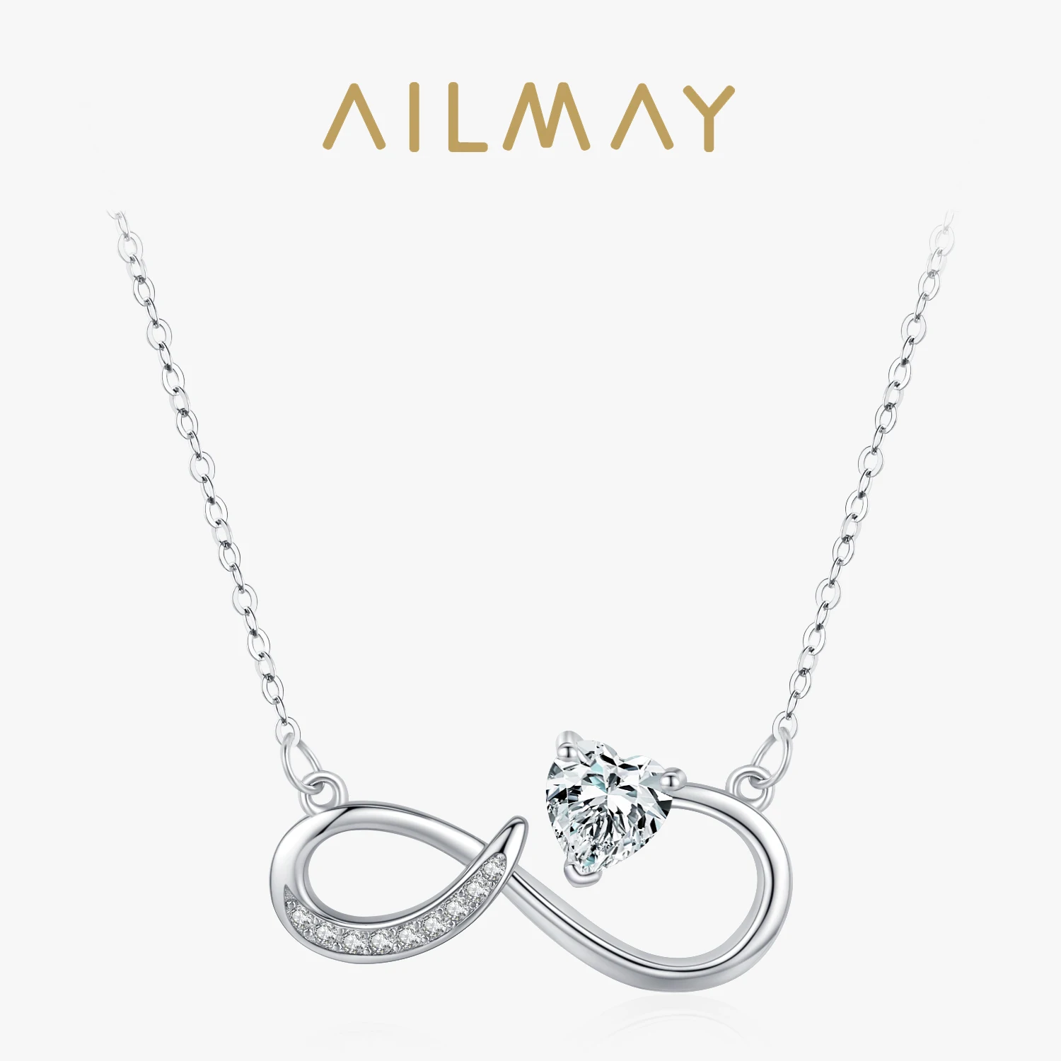 Ailmay 925 Sterling Silver Charm Heart Shining CZ Necklace For Women Romantic Infinite Love Fine Jewelry Valentine's Day Gift