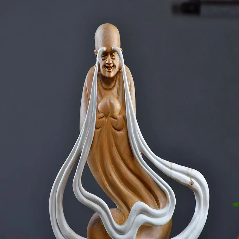 Cypress wood carving ornaments, long eyebrows, Arhat characters, shaped handicrafts, living room entrance decoration