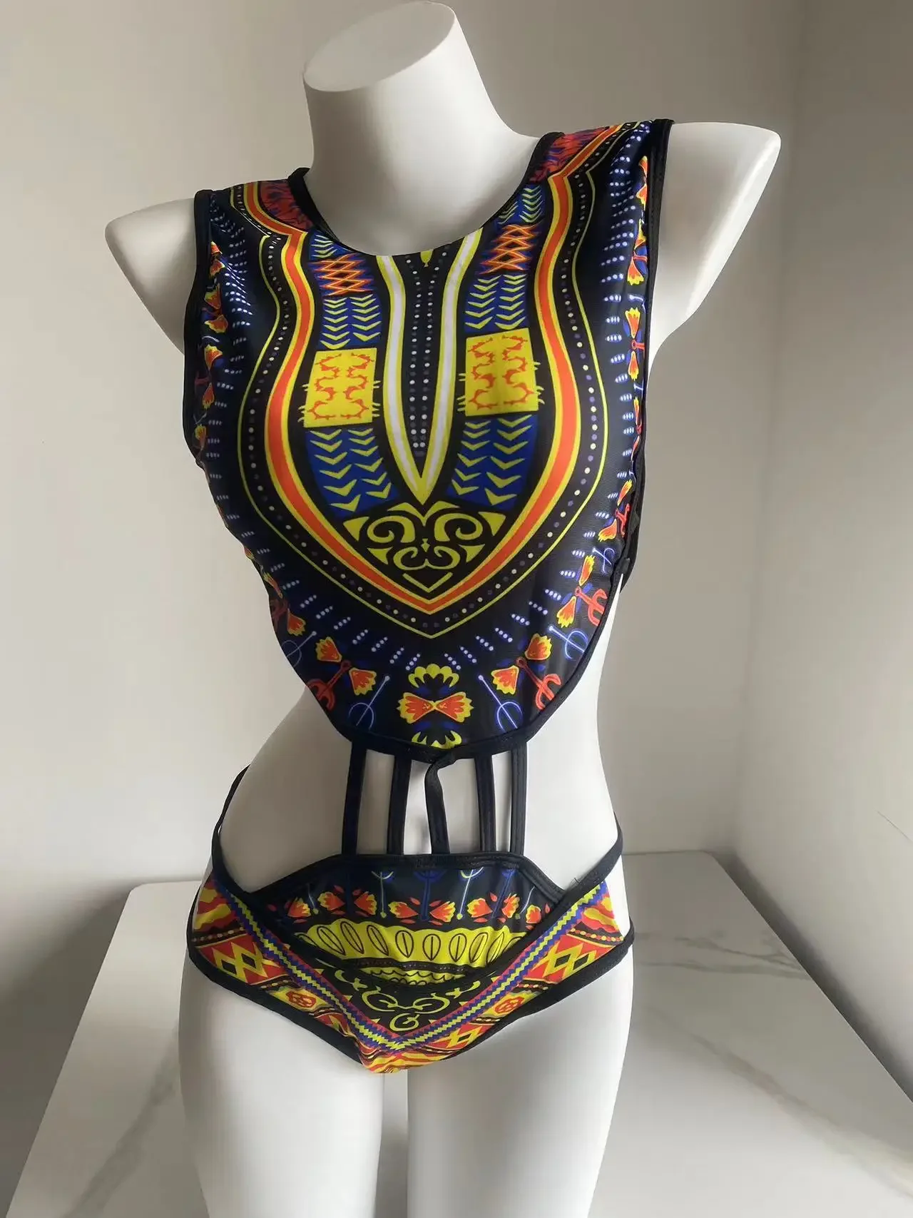 Damen bedruckter einteiliger Badeanzug Sommer ausgehöhlt Beach wear Bade bekleidung National Style Print Bikini Badeanzüge