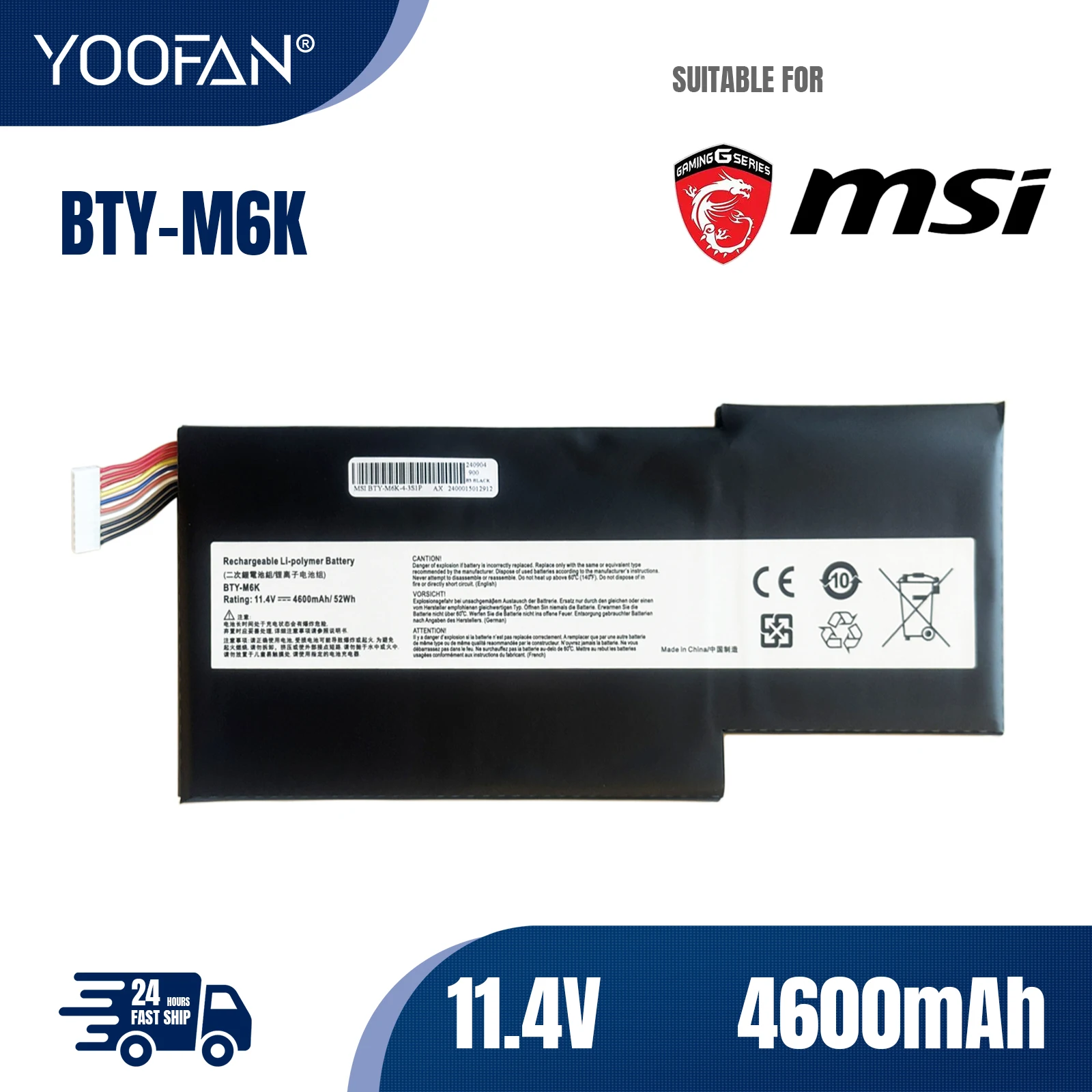 YOOFAN BTY-M6K batería del ordenador portátil para MSI MS-17B4 MS-16K3 GF63 Thin 8RD 8RC GF75 Thin 3RD 8RC 9SC GF65 Thin