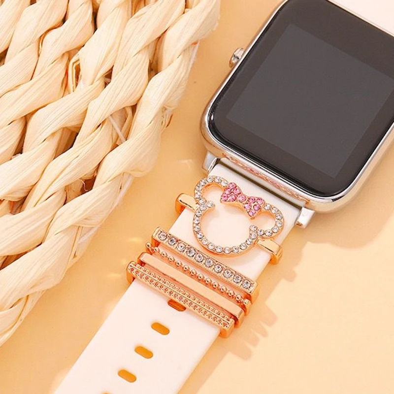 Kreative Metall Charms Silikon Armband Dekoration Ring Für Apple Watch Band Diamant Ornament Armband Armband Schmuck Zubehör