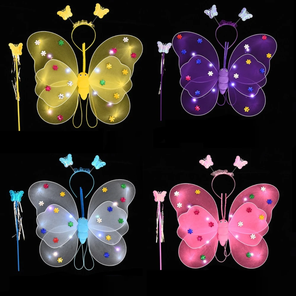 2-6 Year LED Children Costume Props Girls Skirts Luminous Wing Toys Flashing Butterfly Wing Skirt Set Kids Luminous Party Toys