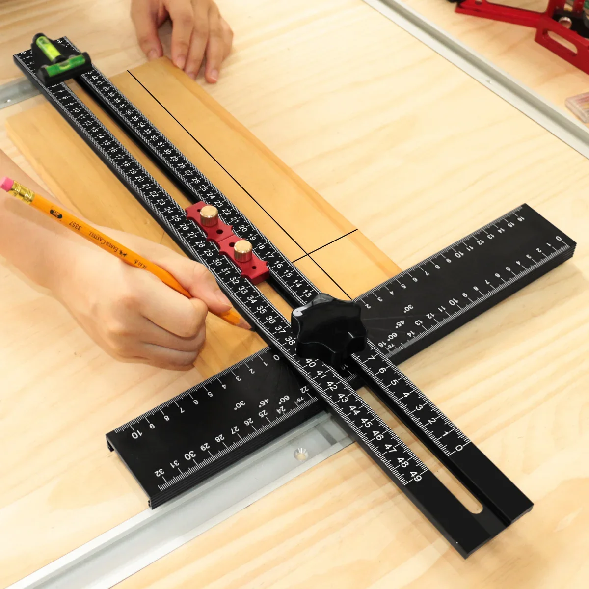 Adjustable 2‑in‑1 Drilling Guide Ruler, Aluminum Alloy Hole Positioning Jig Template for Cabinet Drywall Hardware Mounting