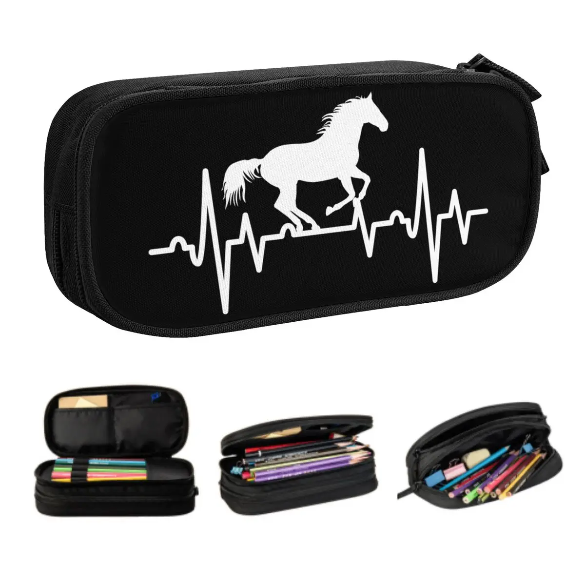 Custom Korean Horse Heartbeat Pencil Case for Girls Boys Riding Large Capacity Pen Box Bag School Supplies