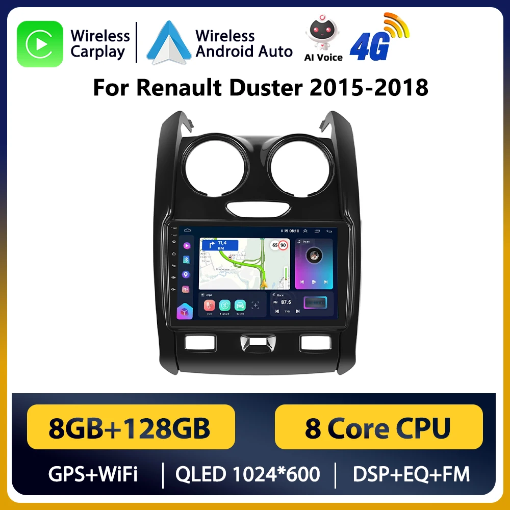 Podofo Draadloze Android Carplay Auto voor Renault Duster 2015-2018 Auto Multimedia Speler Autoradio 2Din WIFI Stereo