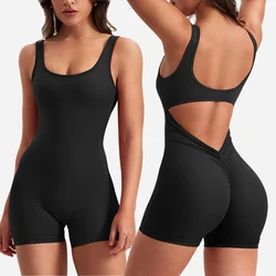 Nadanbao Women Yoga Shorts Jumpsuit Fashion Backless Gym Clothes Well-Backed Exercise Fitness Sexy Bodysuit One-Piece Sportswear