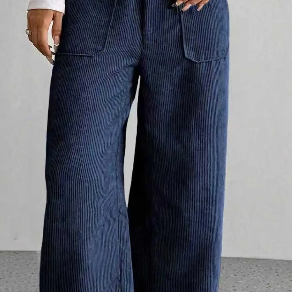 Lightweight Comfortable Pants Women’s Wide Leg Trousers with Button Zipper Closure Solid Color Straight Pants with Pockets