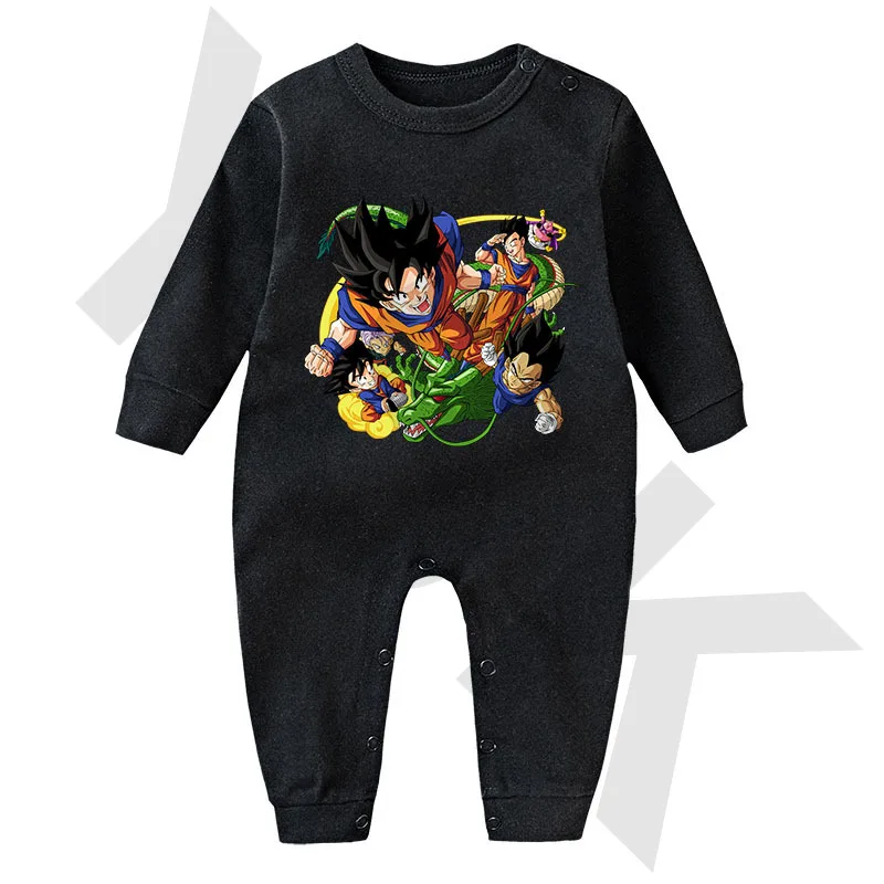 Infant Jumpsuit 0-2 Years Old Baby Khaki Cartoon Pattern Dragon Ball Printing Trendy Long-sleeved Crawling Suit Gift