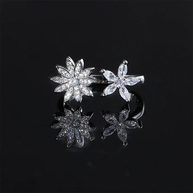 

Fashionable Super Flash 925 Silver Irregular Flower Butterfly Ring Women's Geometric Valentine's Day Gift Jewelry