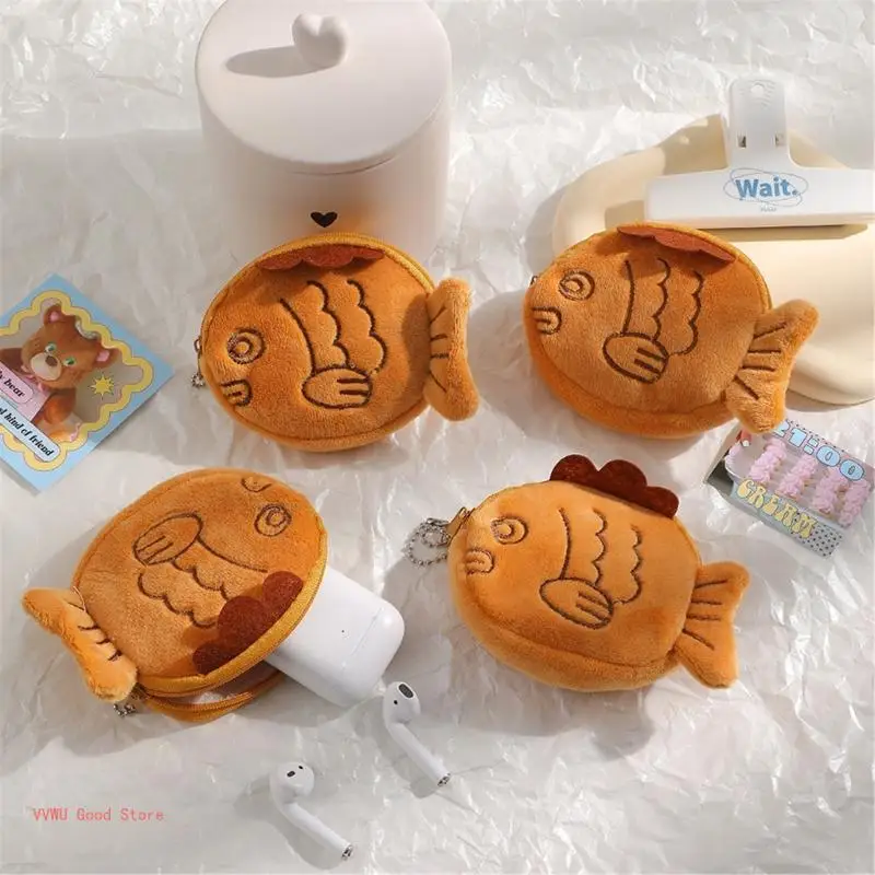 Women Coin Fish Headphone Storage Bag Small Change Purse Sea Animal Wallets Coin Purse Plush Earphone