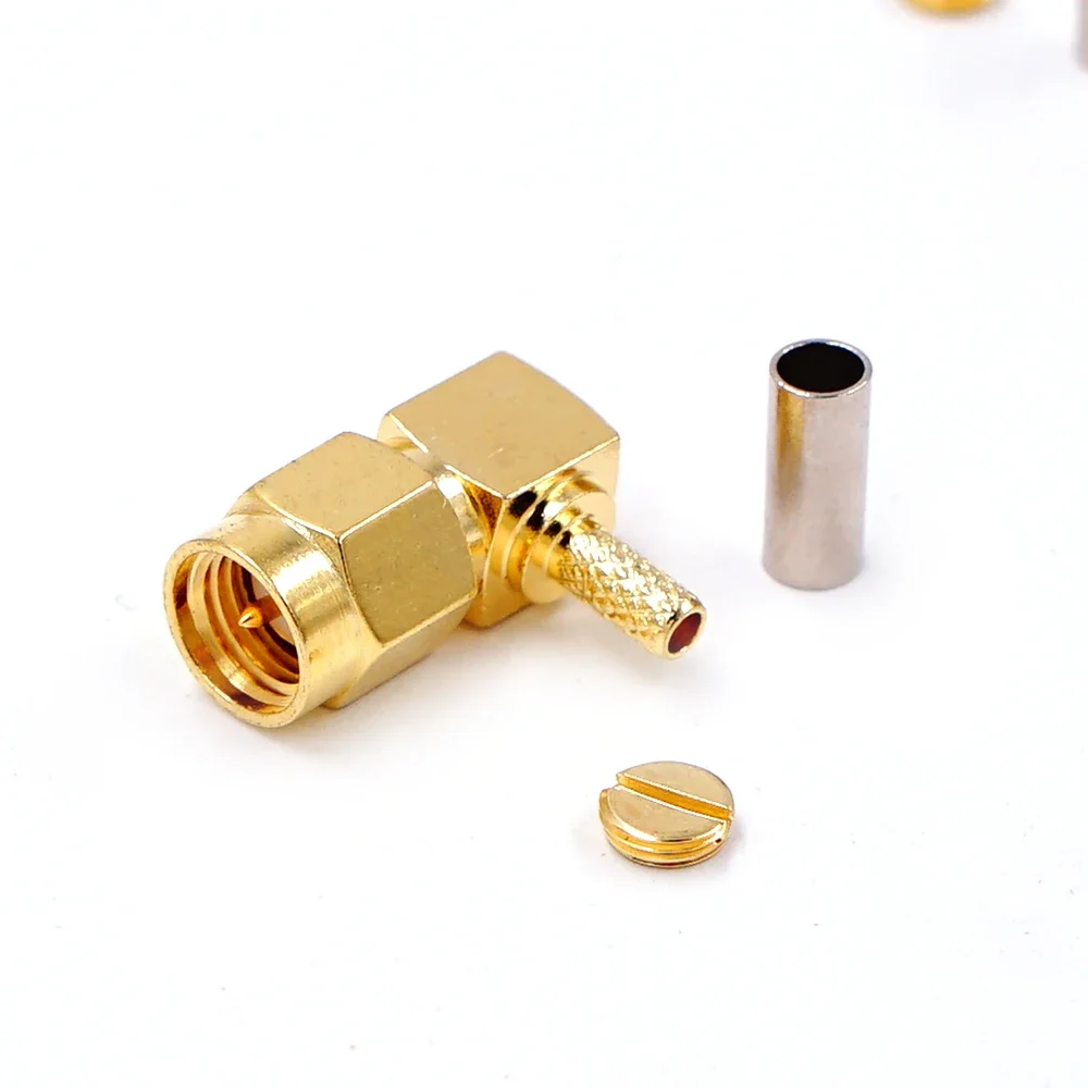 50pcs RF Connector SMA Male Plug Or RP-SMA Male Right Angle Crimp for RG174 RG179 RG178  RG316 LMR100 Cable