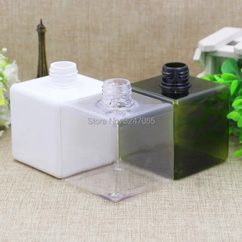 250ML White Plastic Square Shampoo Refillable Bottle,Portable Travel Body Lotion Pump Container,Olive Green Cosmetic TonerBottle