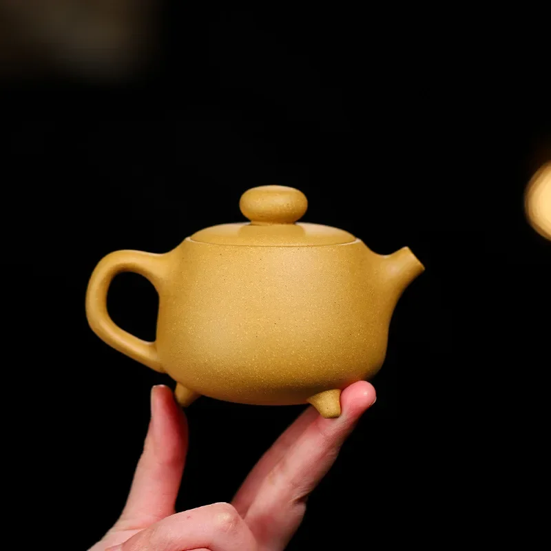 Chinese Tea Pot Set Yellow Yixing Gold Section Mud Purple Clay Pot Handmade Jiuding Teapot Tea Set Shipped Directly from Factory