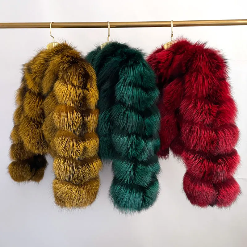 Factory Outlet cappotto di pelliccia Crop di lusso da donna manica lunga colletto in piedi Fluffy Winter Warm Ladies giacca di pelliccia di volpe argento reale