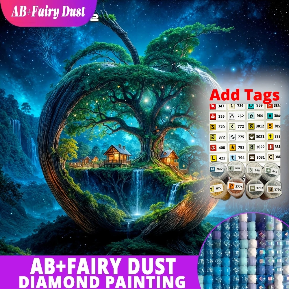 

Fairy Dust AB New Arrival Diamond Painting Apple Tree Embroidery Velvet Canvas Landscape Rhinestones Cross Stitch Mosaic Waterfa