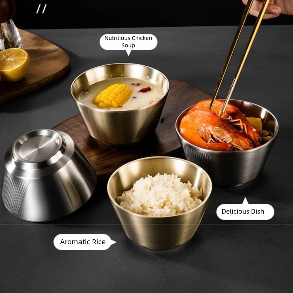 

Anti Scald Stainless Steel Bowl Heighten Bottom Wide Mouth Double Layer Soup Bowl Reusable Stackable Dessert Serving Bowl