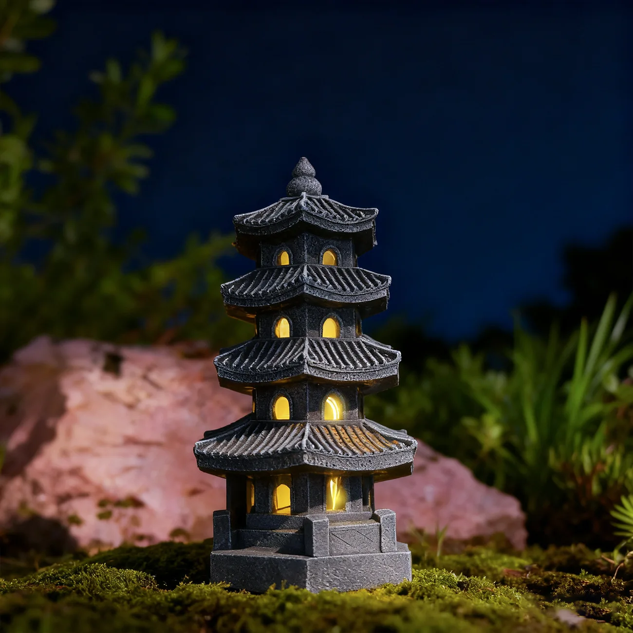 Japanese Pagoda Statue Zen Garden Lantern Resin Stone Tower Sculpture Buddha Decor for Patio Backyard Meditation Home Ornament