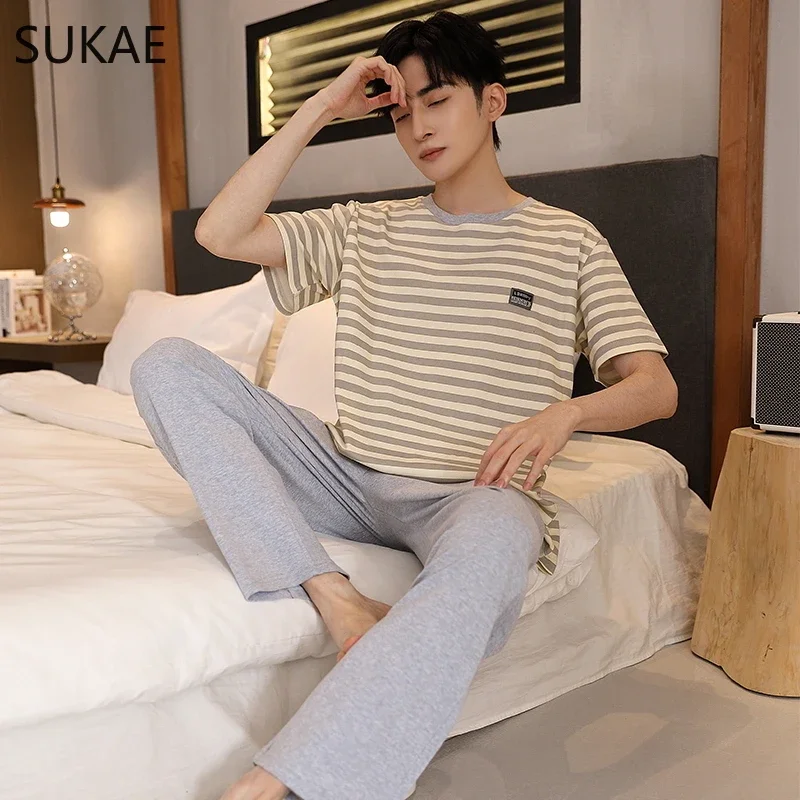 SUKAE Boys Lougewear de talla grande L-5XL ropa de dormir de algodón de verano para hombre ocio hombres Pj mangas cortas pantalones de gala conjunto