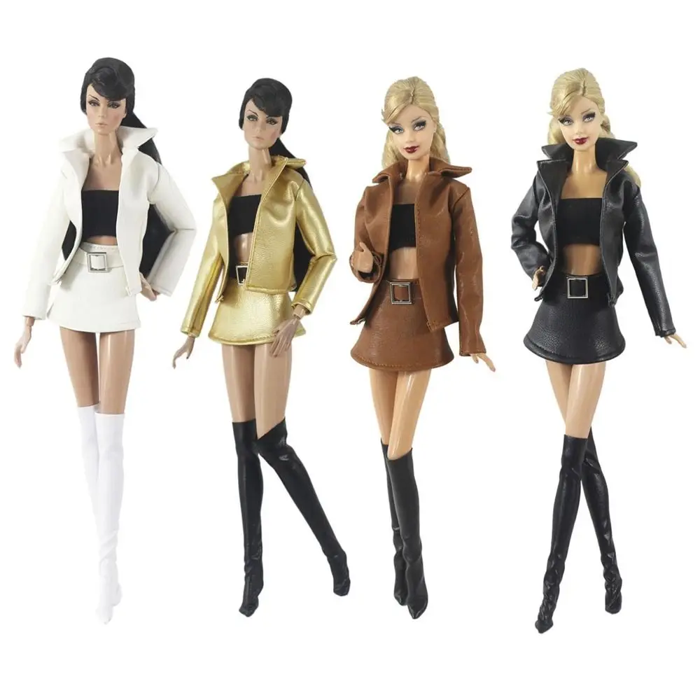 Doll Casual Wear PU Leather Jacket Coat Skirt for 1/6 BJD Dolls Handmade Female Doll Clothes Jeans Pants For 30cm Doll Accessory