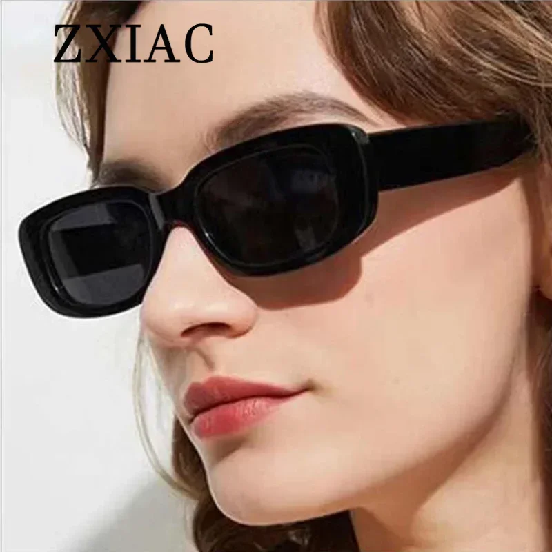 ZXIAC Vintage Rectangle Sunglasses Women 2025 Retro Trend Square Frame Sun Glasses for Men Travel Narrow Black Lenses UV400 Очки