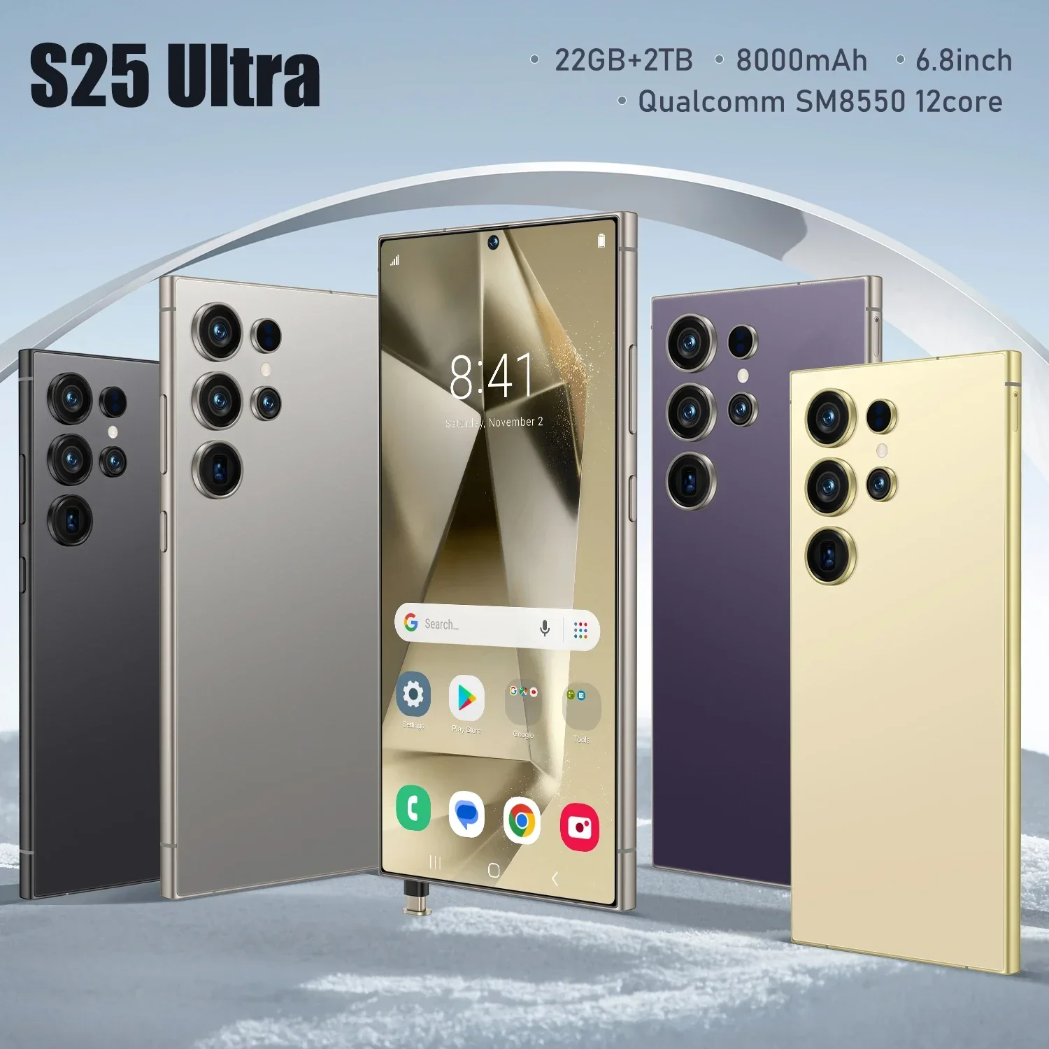 S25 Ultra 5G Smartphone - 6.8'' FHD Super-V Display, 72MP Front Camera, 108MP Rear, 2TB Storage, 8000mAh Battery, Dual SIM