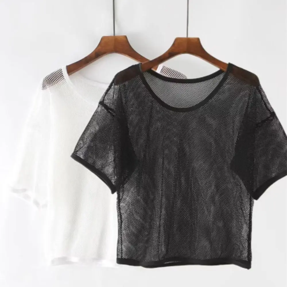 Fashion Short Style Mesh Yoga Shirt Mesh Fabric Quick Dry Sports Tops Breathable Lightweight Fitness Tank Top for Women