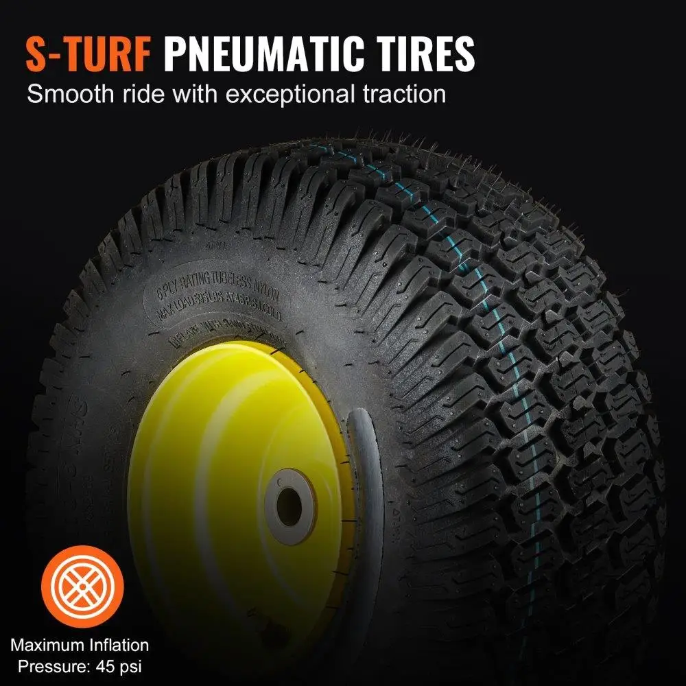 Lawn Mower Tires with Rim, 1 for X6 -6" Tubeless Tractor Tires, 2-Pack Tire and Wheel Assembly, S-Turf Pneumatic Tires, 3"