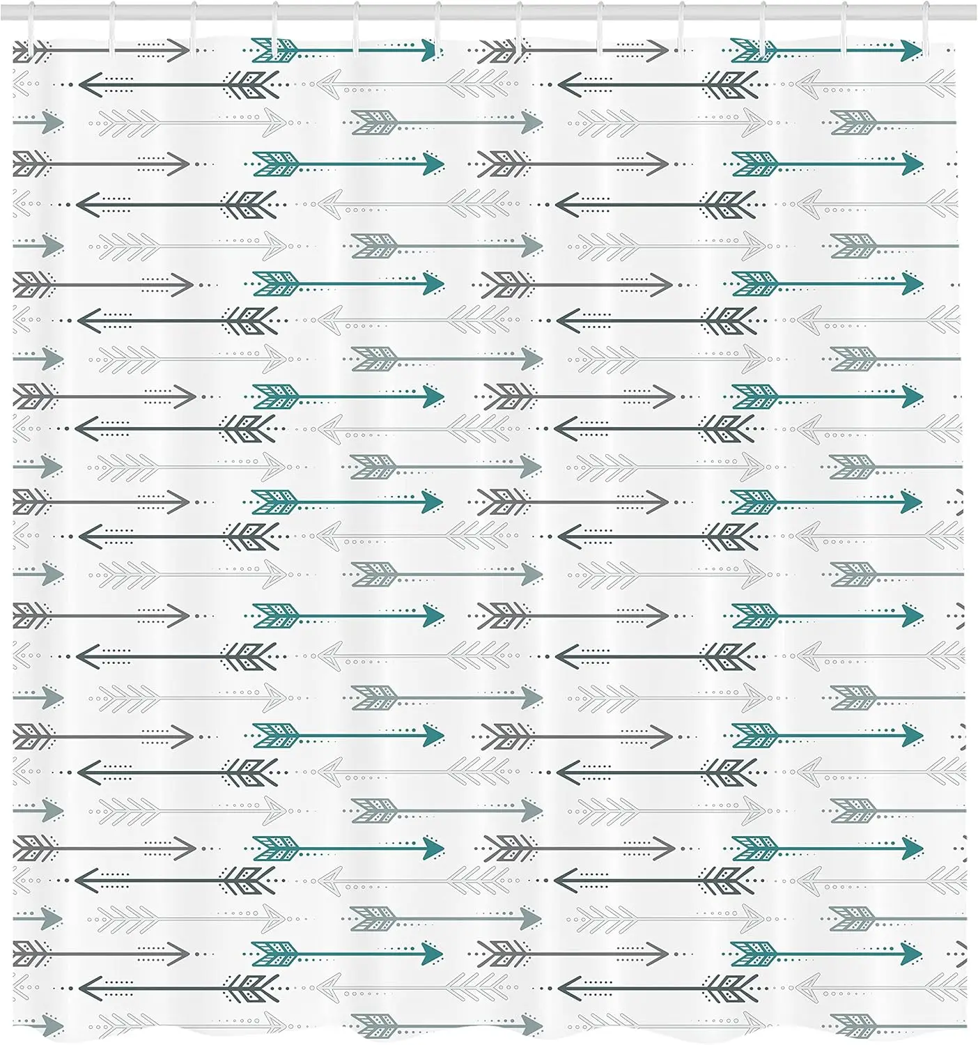 Teal Shower Curtain,Retro Arrow Pattern in Horizontal Line Heading to Opposite Directions Art Print, Cloth Fabric Bathroom Decor