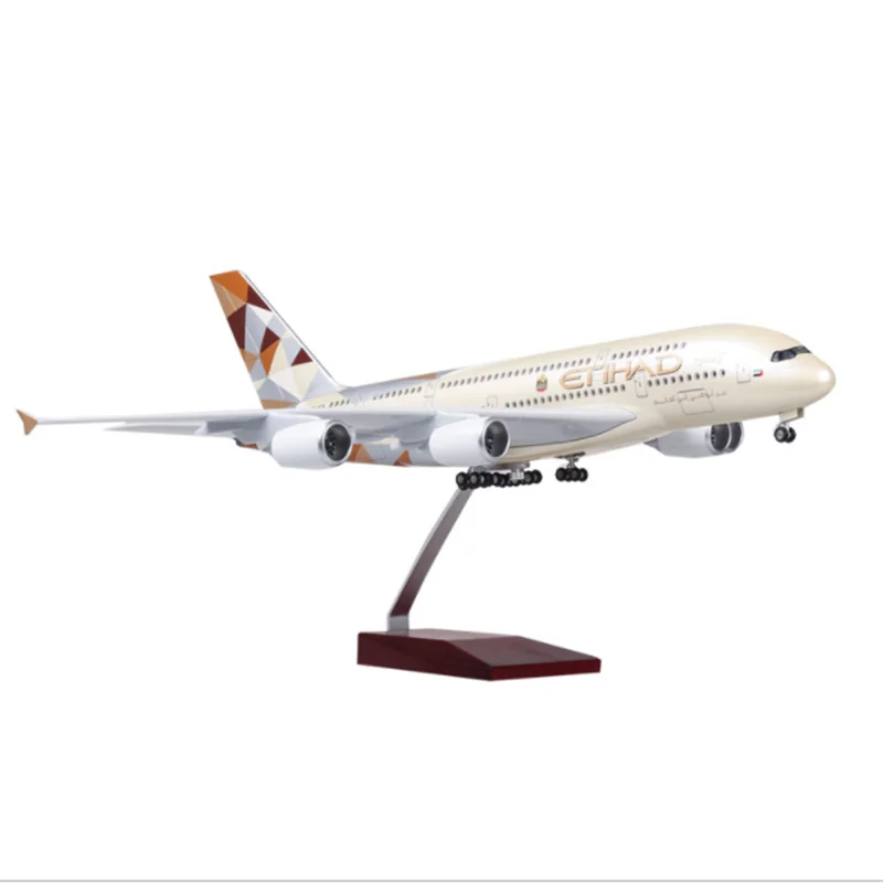 ETIHAD-Modèle réduit d'avion A380 en plastique moulé sous pression, échelle 1/160, avion avec lumière et roues, collection, cadeaux