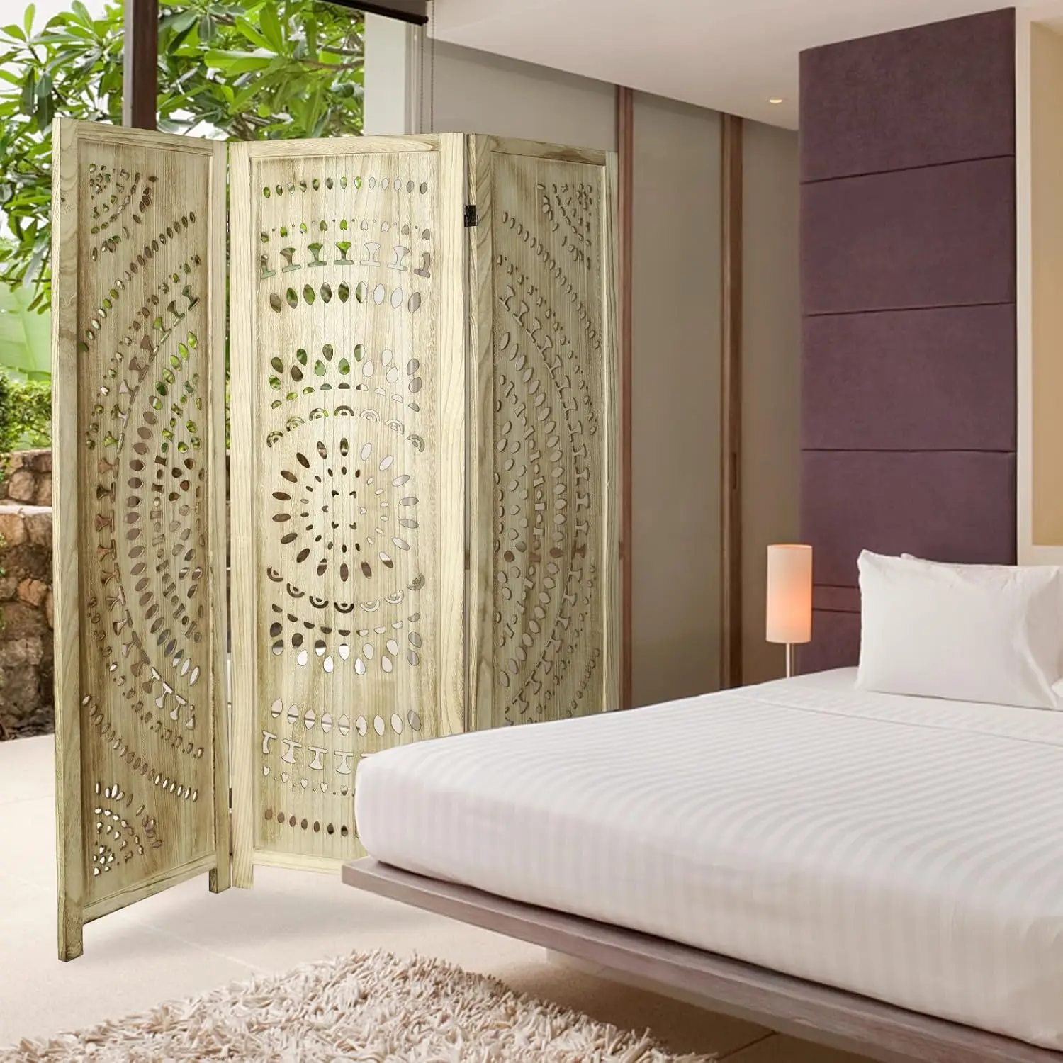 3 Panel Room Divider  Carved Wood Room Dividers  Cutout Room Divider and Folding Privacy Screens  Freestanding Screen Room Divid