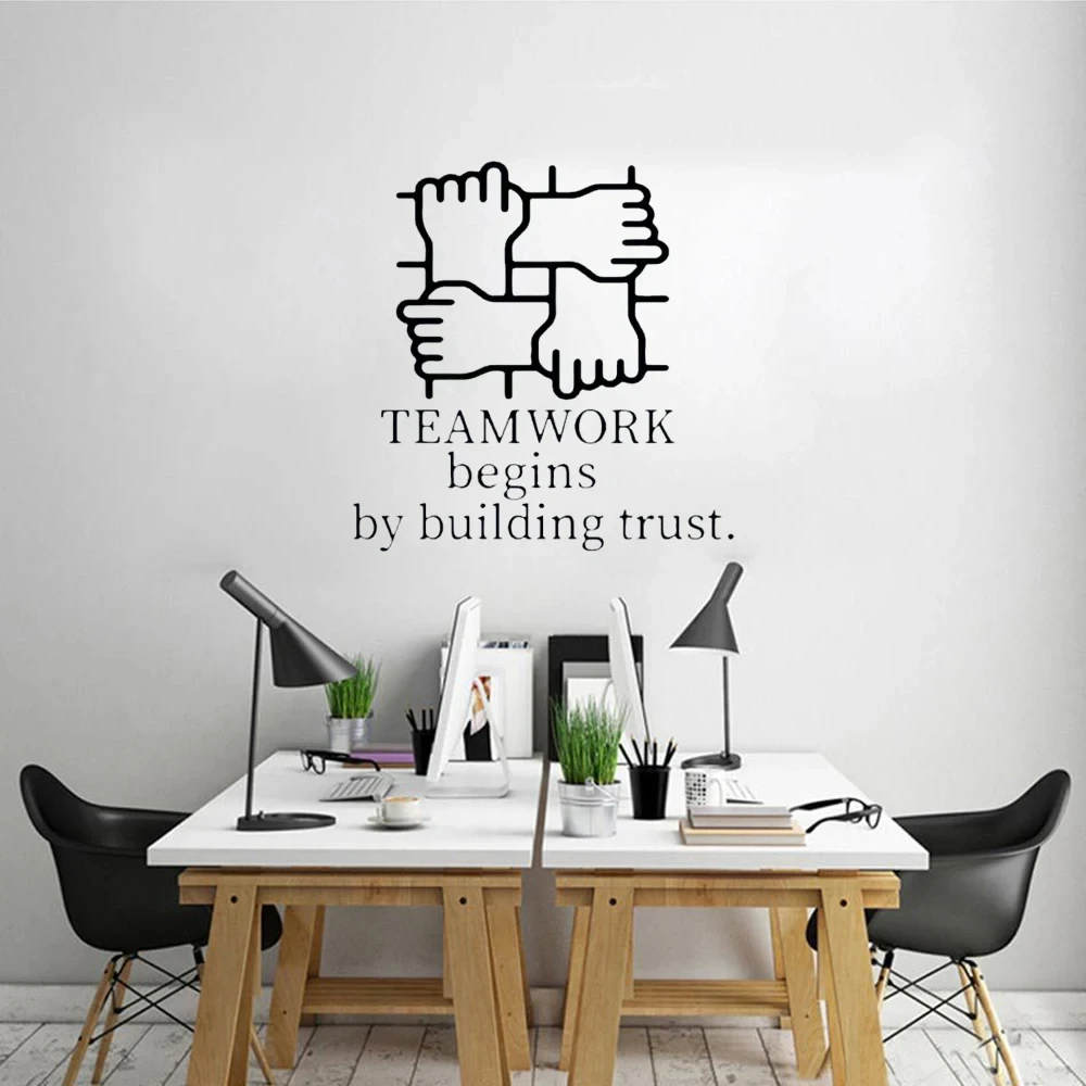 Hot Sale Inspiring Teamwork Text With Building Trust Wall Sticker Vinyl Art Home Decor For The Office Art Decor Wallpaper