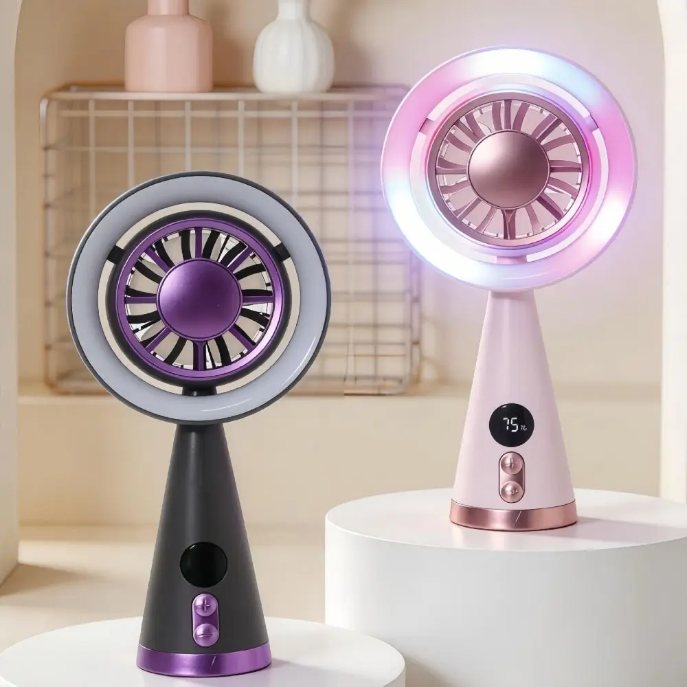 Cooling Handheld Fan Soft Lighting Compact USB Rechargeable Fan Lightweight Clear Power Display Portable Electric Fan Summer