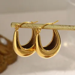 Fashion Gold Plated Oval Shape Hoop Earrings for Women Girls Punk Ear Party Birthday Jewelry Gift eh843