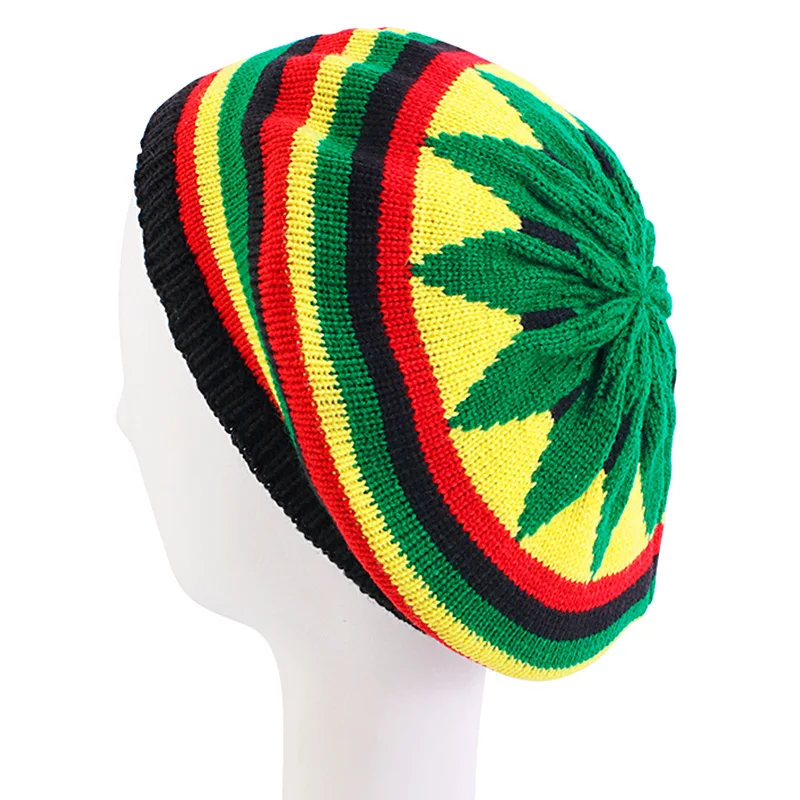 

Cross Border Fashion Popular Rainbow-Colored Wool Berets Reggae Hats Pullover Hats Knitted Style Multi-Colored Striped Hats