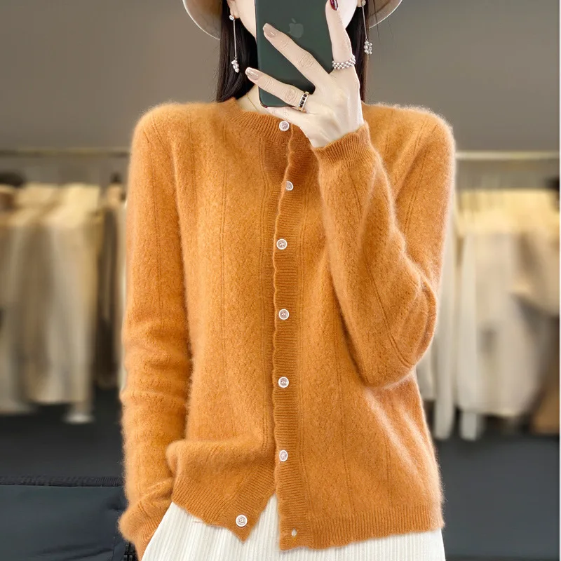 Wool Cardigan Womens Clothing O-neck Sweater Mujer Long Sleeve Tops Knitwears Korean Fashion Style New In Outerwears Crochet