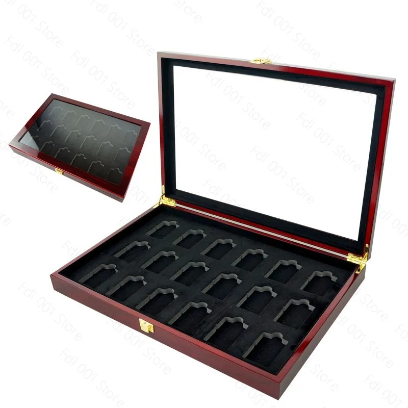 Zippo Lighter Display Case 18 Slot Wood Storage Box Dustproof for Collection