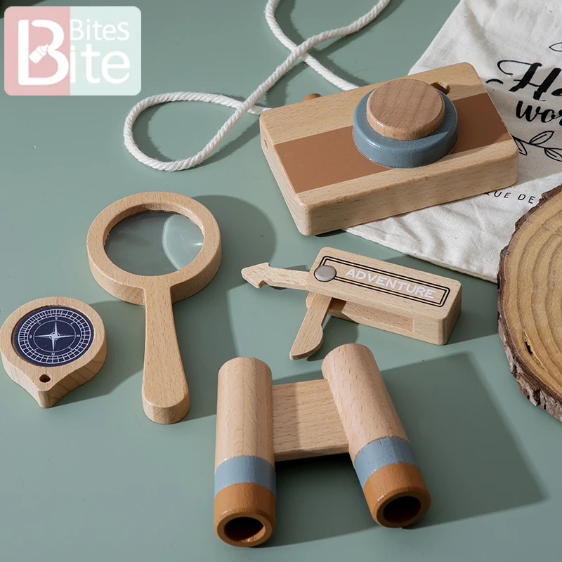 Montessori Adventure Set Wooden Telescope Compass Toy Set Kids Play House Toys Educational Toys Creative Gift Set Magnifier Gift