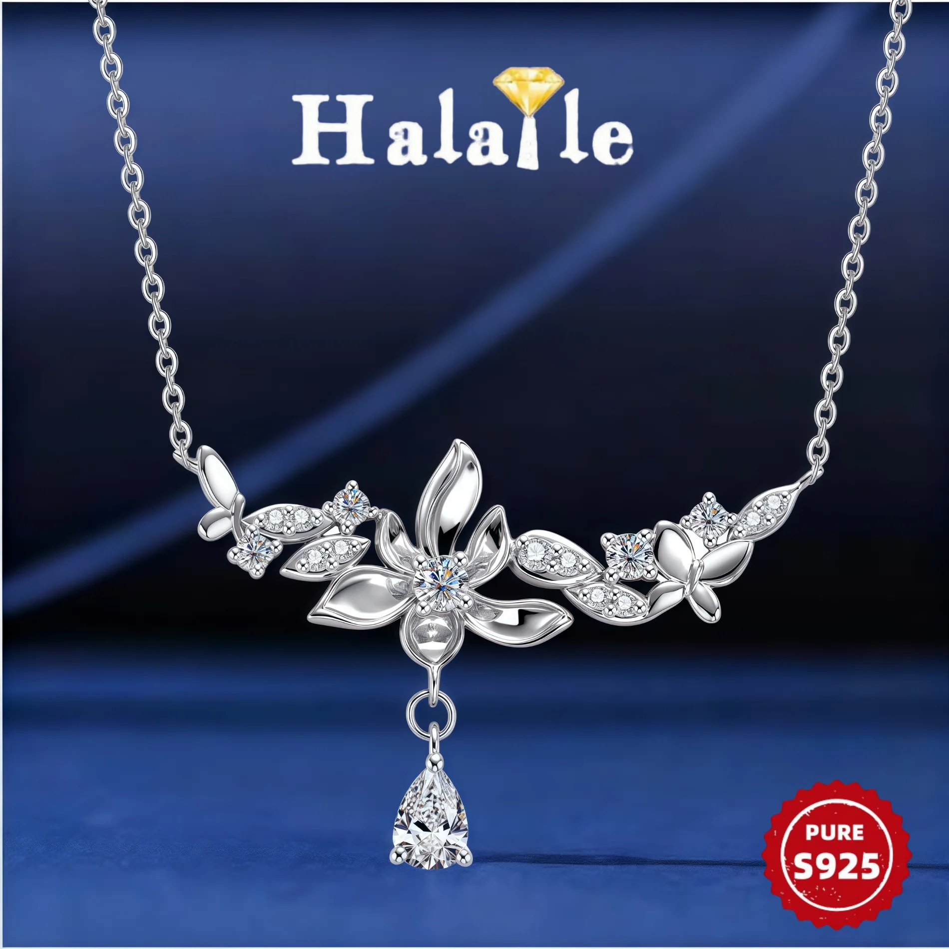 

Halaile стерлингового серебра 925, полный муассанит, кулон, ожерелье для женщин, сверкающие ювелирные изделия, помолвка, свадебный элегантный подарок