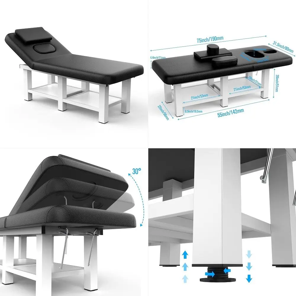 

Metal Frame Wide Stationary Massage Table for Treatment Table Physical Therapy Table Spa Facial Bed, PU Leather 31.5 Wide 75 Lo