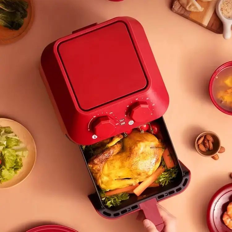 หม้อทอดไร้น้ำมันในครัวเรือน เตาอบแบบใหม่ในตัว หม้อทอดไฟฟ้าขนาดเล็ก พร้อมตัวกรองน้ำมันคู่ ลดไขมันเพื่อสุขภาพ 360 °   การทอดแบบสามมิติ