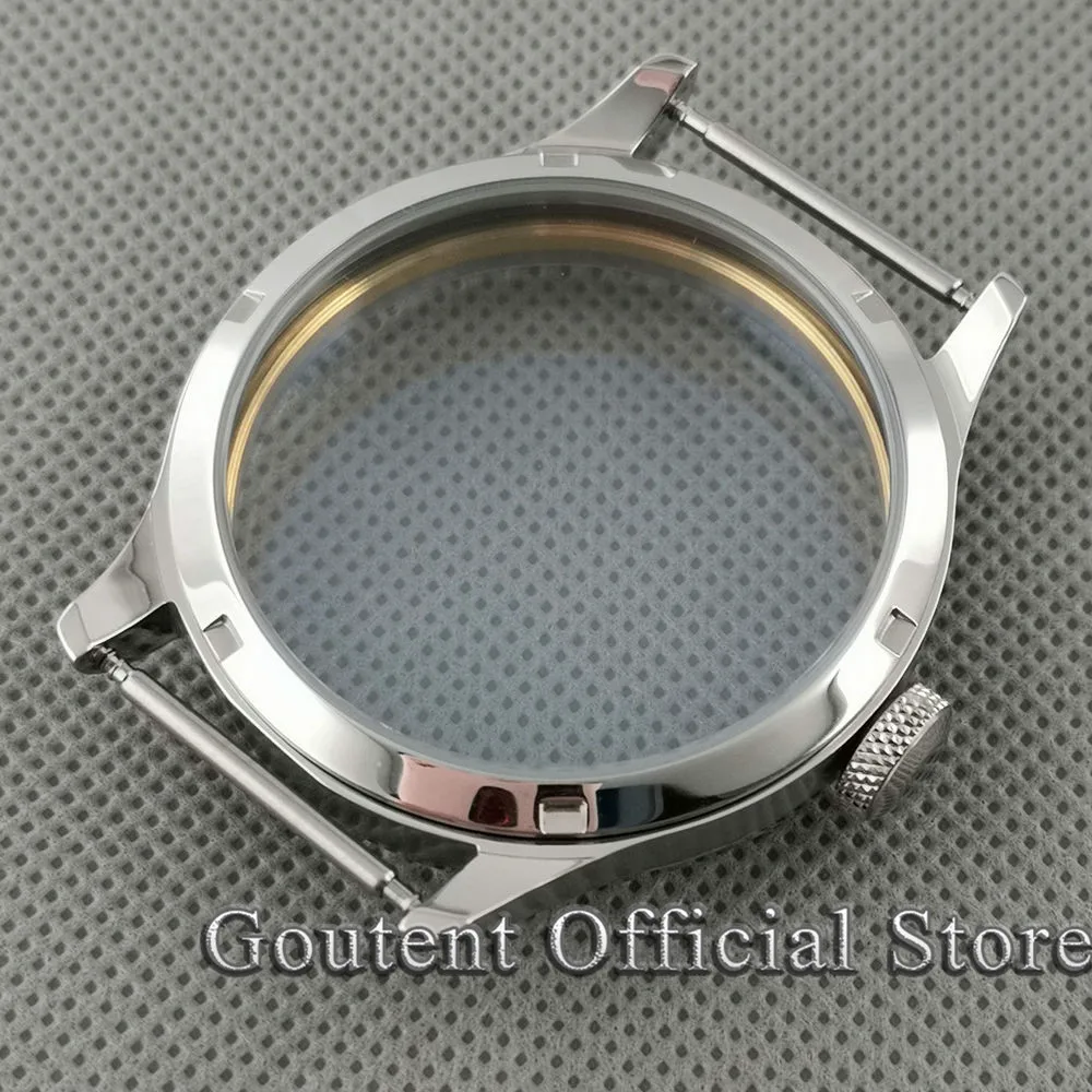 Goutent 44mm Silver Steel Watch Case Fit ETA 6497/6498 Seagull ST3600/3620 Movement Watch Parts